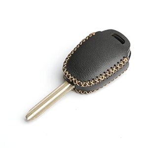 WFMJ Leather for Toyota Camry SE LE Sequoia Avalon Corolla RAV4 Venza Remote 4 Buttons Key Case Holder Cover Fob Chain (Black)