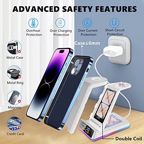 Wireless Charging Station, 3 in 1 Wireless Charger [With Alarm/Clock/Night Light]15W Wireless Charging Dock Stand for iPhone 14/13/12/11,Samsung Phones,Apple Watch Series & Airpods (with 30W Adapter)