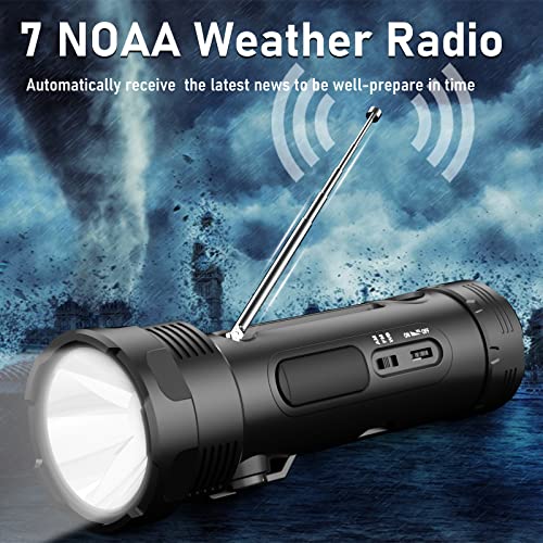 Emergency Weather Radio with 5 Flashlight Modes Raynic 3000 Hand Crank Solar Battery Powerd NOAA Weather Radio with AM/FM, SOS Alarm, Reading Lamp for Home Outdoor Camping (Black)