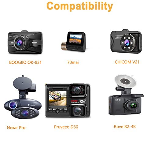 Dash Cam Hardwire Install Kit Mini USB Hard Wire Kit Compatible with Nexar Pro/Nexar Beam,CHORTAU B-T13 B-T19,Pruveeo D30 D40,VanTop H612,BOOGIIO OK-831,70mai,Rove R2-4K Dash Camera Charger Power Cord