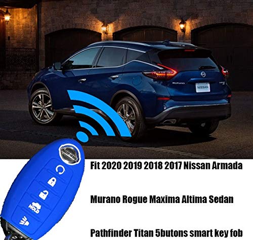 Silicone 5 Buttons Smart Key Fob Remote Skin Cover Case Protector Keyless Entry Jacket for 2018 2017 Nissan Armada Murano Rogue Maxima Altima Sedan Pathfinder KR5S (Black+Roseate)