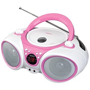 jensen cd490pw limited edition 490 portable sport stereo cd player +cd-r/rw with am/fm radio and aux line-in and headphone jack, pink