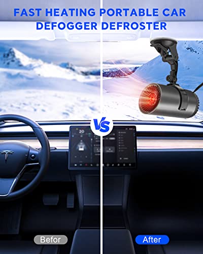 Car Heater Defroster- Portable Car Space Heater, Windshield Defroster Defogger, Heating and Cooling Fan with 12V 150W Thermostat, 3-Outlet USB Plug in Cigarette Lighter for Car SUV Truck