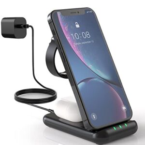 wireless charger, 3 in 1 wireless charging station for iphone 14/13/12/11/pro/max/mini, fast wireless charging dock with 18w adapter, wireless charger stand for apple watch series/airpod 3/pro/2