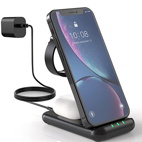 Wireless Charger, 3 in 1 Wireless Charging Station for iPhone 14/13/12/11/Pro/Max/Mini, Fast Wireless Charging Dock with 18W Adapter, Wireless Charger Stand for Apple Watch Series/Airpod 3/pro/2