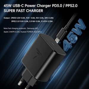 45W Europe Super Fast Charger European Travel Plug Adapter for Samsung Galaxy S23 S22 S21 Ultra Plus iPhone MacBook Air EU International Power Adaptor USB C Wall Charger PD PPS Italy France Spain Euro