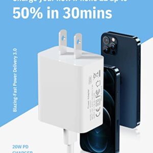 Fast Charger iPhone, 20W USB C Wall Charger with MFi Certified 6 FT Charger Cable Type C Charger Adapter Compatible with iPhone 14/14 Mini/14 Pro Max/13/13 Mini/13 Pro Max/11 Pro Max/XS Max/XS/XR/X