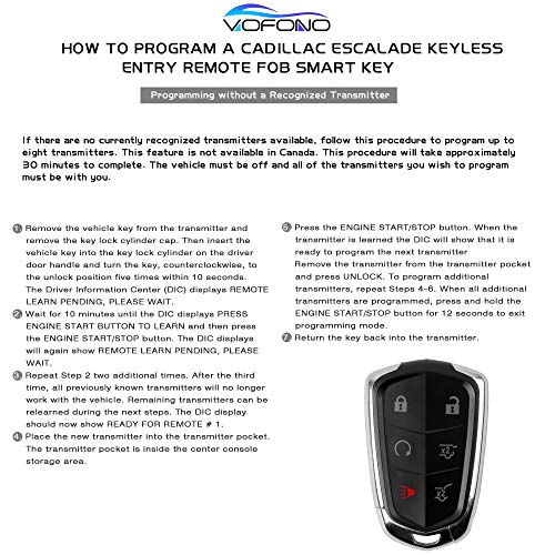 VOFONO Car Key Fob Keyless Entry Remote Fit for Cadillac Escalade 2015-2020/Cadillac Escalade ESV 2015-2020 FCC ID: HYQ2AB (315MHZ)