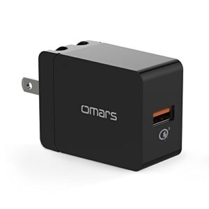 usb wall charger quick charge 18w, qc 3.0 adapter omars portable travel iphone charger plug fast ac power adapter compatible samsung, iphone x/8/7, ipad, airpods pro more
