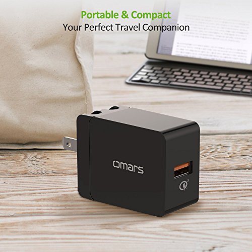 USB Wall Charger Quick Charge 18W, QC 3.0 Adapter Omars Portable Travel iPhone Charger Plug Fast AC Power Adapter Compatible Samsung, iPhone X/8/7, iPad, AirPods Pro More