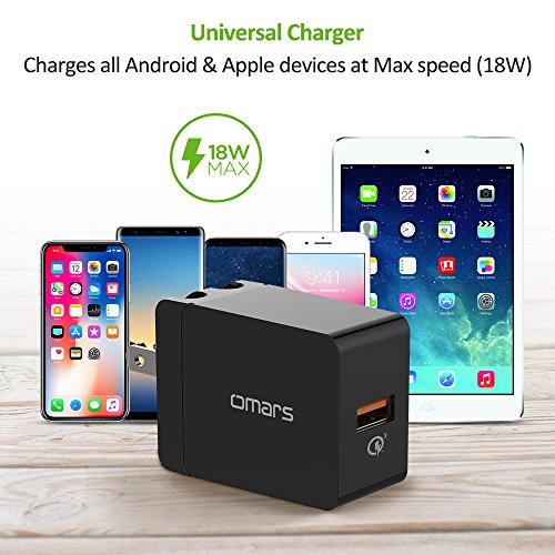 USB Wall Charger Quick Charge 18W, QC 3.0 Adapter Omars Portable Travel iPhone Charger Plug Fast AC Power Adapter Compatible Samsung, iPhone X/8/7, iPad, AirPods Pro More