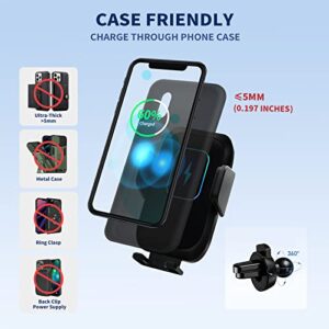 Wireless Car Charger, Amlink Auto Sense 15W Max Qi Fast Charging, Car Phone Holder Mount, Auto Clamping Alignment Cell Phone Holder, Air Vent for iPhone 14 13 12 11 Pro Max, Samsung S22 S21, etc