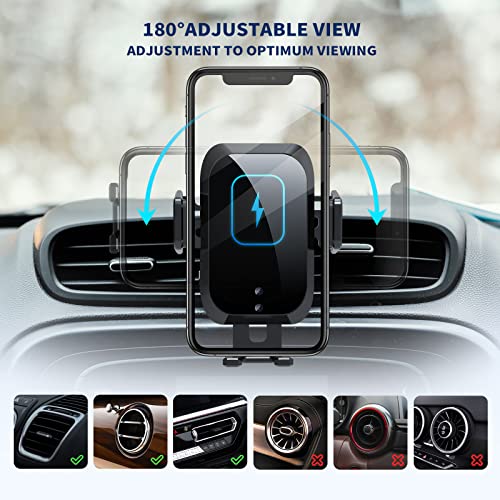 Wireless Car Charger, Amlink Auto Sense 15W Max Qi Fast Charging, Car Phone Holder Mount, Auto Clamping Alignment Cell Phone Holder, Air Vent for iPhone 14 13 12 11 Pro Max, Samsung S22 S21, etc