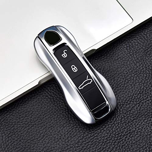 SANRILY Samrt Key Fob Replacement Cover for Porsche Cayenne 911 Taycan Panamera 2020 Keyless Entry Remote Key Case ABS Plastic Key Protector Shell Silver