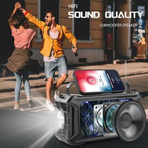 FFDZ-STORE Portable Bluetooth Speaker with Solar Charge,Wireless Speaker Audio with Outdoor Emergency Flashlight,Longer Playtime Fun Party Light High Power Speaker for Indoor or Outdoor Use