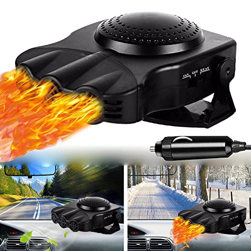 Car Heater Fan, Portable Electronic Auto Fan Heater 12V 150W 2 in 1 Heating/Cooling Function Fast Heating Car Defrost Defogger (Black)