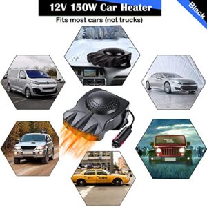 Car Heater Fan, Portable Electronic Auto Fan Heater 12V 150W 2 in 1 Heating/Cooling Function Fast Heating Car Defrost Defogger (Black)
