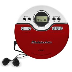 studebaker sb3703rb retro joggable personal cd player with fm radio – red/black