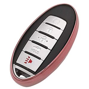 pink tpu key fob cover case remote holder protector for 2017 2018 2019 2020 nissan altima maxima armada rogue leaf sentra gt-r infiniti g25 g35 g37 q40 q60 q70 q80