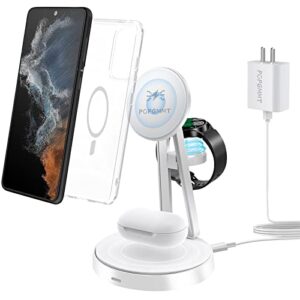 wireless charger for samsung, 18w magsafe charger stand, 3 in 1 magnetic charging station designed for samsung s22 ultra s21 s20 z flip 4 z fold 4/3 note20, galaxy watch 5/5 pro/4/3/2 & galaxy buds