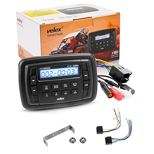 Velex Powersport Marine Stereo Radio AM FM Tuner Stereo 4 x 45W Bluetooth Streaming UTV ATV