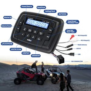 Velex Powersport Marine Stereo Radio AM FM Tuner Stereo 4 x 45W Bluetooth Streaming UTV ATV