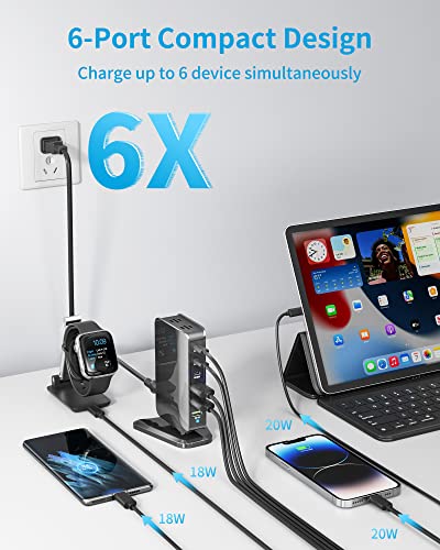 USB C Charger, 100W GaN USB C Charging Station, 6 Ports [3 USB-C + 3 USB-A] Type C Charger Fast Charging with 5ft Extension Cord for iPhone 14 Pro Max/13 Pro Max,iPad Pro,Galaxy S22,Steam Deck,ect