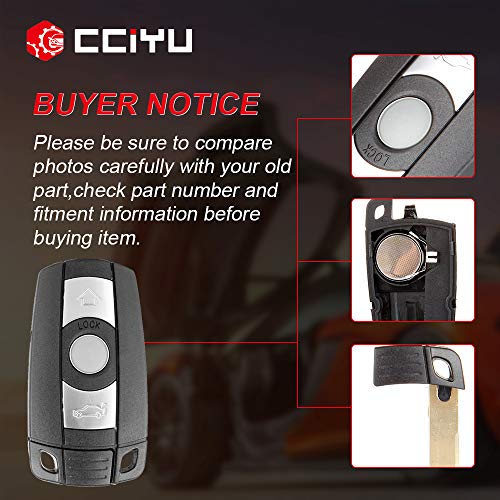 cciyu 1X Replacement Smart Keyless Entry Remote Uncut w/Chip Car Key Fob 3 Buttons Replacement for B MW Series KR55WK49123