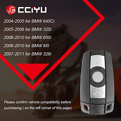 cciyu 1X Replacement Smart Keyless Entry Remote Uncut w/Chip Car Key Fob 3 Buttons Replacement for B MW Series KR55WK49123