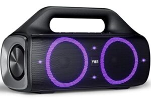 bluetooth speakers, yier 80w (peak) portable wireless speaker with lights, stereo loud sound, ip67 waterproof, deep bass outdoor speakers bluetooth 5.0 dual pairing for home party beach camping, gifts