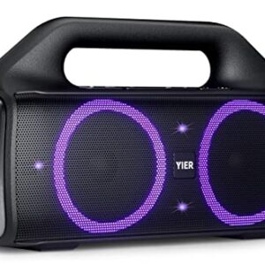 Bluetooth Speakers, YIER 80w (Peak) Portable Wireless Speaker with Lights, Stereo Loud Sound, IP67 Waterproof, Deep Bass Outdoor Speakers Bluetooth 5.0 Dual Pairing for Home Party Beach Camping, Gifts