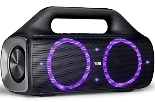 Bluetooth Speakers, YIER 80w (Peak) Portable Wireless Speaker with Lights, Stereo Loud Sound, IP67 Waterproof, Deep Bass Outdoor Speakers Bluetooth 5.0 Dual Pairing for Home Party Beach Camping, Gifts