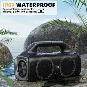 Bluetooth Speakers, YIER 80w (Peak) Portable Wireless Speaker with Lights, Stereo Loud Sound, IP67 Waterproof, Deep Bass Outdoor Speakers Bluetooth 5.0 Dual Pairing for Home Party Beach Camping, Gifts