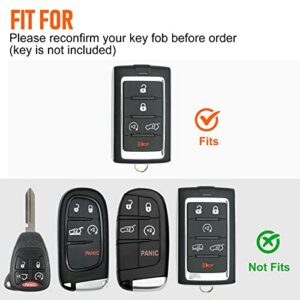 Slohif for Jeep Leather Key Fob Cover Accessories for Grand Cherokee Wagoneer 2022 5 Buttons, Leather Case+D-Ring+Hook(Black)