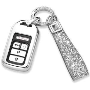 royalfox upgrated 3 4 5 6 7 buttons 3d bling diamond crystals smart remote key fob case cover for honda jade hr-v cr-v accord crider vezel civic spirior elysion fit city crosstour keychain (silver)