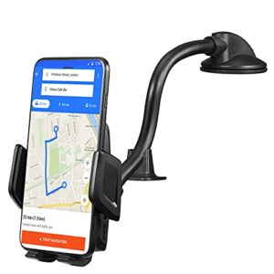 irunme car phone mount, dashboard windshield car phone holder with 9 inches gooseneck long arm, strong sticky gel suction cup, anti-shake stabilizer compatible all iphone ,galaxy, moto