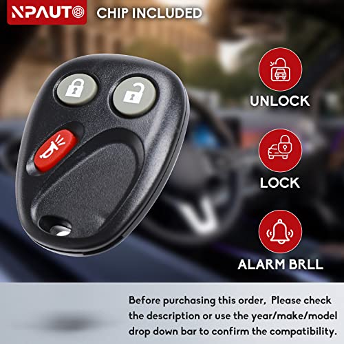 NPAUTO Key Fob Fits for Chevy Trailblazer GMC Envoy 2002-2009, Buick Rainier 04-07, Isuzu Ascender 03-07, Oldsmobile Bravada 02-04 Keyless Entry Remote Replace# 15051014, 15008008, 15008009, 2-Pack