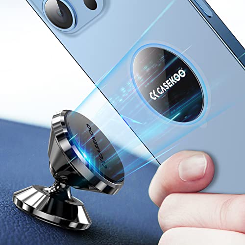 CASEKOO [Never Fall] Magnetic Car Mount [6X N52 Powerful Magnet] 360°Adjustable Alloy Dashboard Phone Holder for Car [2X Metal Plates] Fits for iPhone 11/12/13/14 Ultra 22/23 All Cell Phone