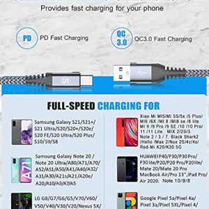 sweguard USB Type C Cable 3.1A Fast Charging [3Pack,6.6ft], USB-A to USB-C Charger Nylon Braided Cord for Samsung Galaxy S21 S20 S10 S9 S8 Plus,Note 20 10,A02S A32 A71,LG stylo 6,Moto G-Grey