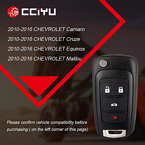 cciyu Replacement Keyless Entry Remote Car Key Fob Clicker Transmitter Alarm 4 Buttons Replacement for C hevy Camaro/Cruze/Equinox/Malibu OHT01060512 1pcs