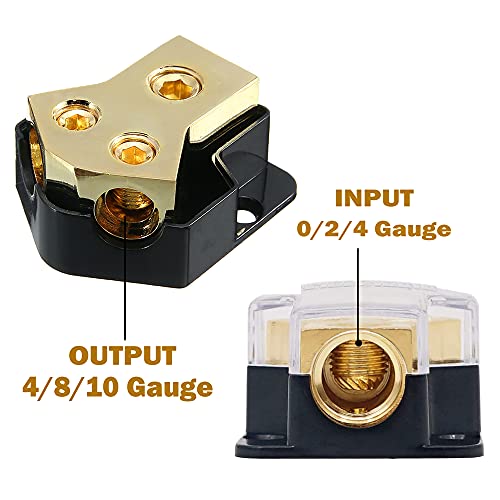 2 Way Power Distribution Block, LAWUZA Connecting Block 0/2/4 Gauge in 4/8/10 Gauge Out Amp Ground Distributor for Auto Car Audio Splitter Amplifier