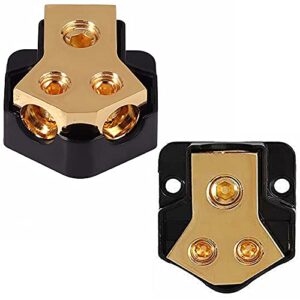 2 Way Power Distribution Block, LAWUZA Connecting Block 0/2/4 Gauge in 4/8/10 Gauge Out Amp Ground Distributor for Auto Car Audio Splitter Amplifier