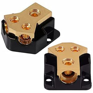2 Way Power Distribution Block, LAWUZA Connecting Block 0/2/4 Gauge in 4/8/10 Gauge Out Amp Ground Distributor for Auto Car Audio Splitter Amplifier