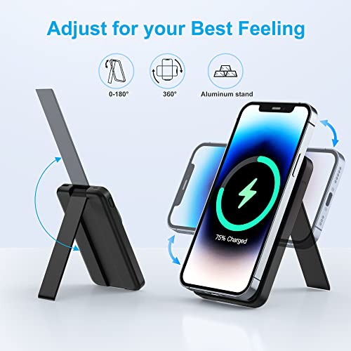 Mag-Safe Battery Pack for Apple, 5000mAh Foldable Magnetic Wireless Power Bank with Aluminum Alloy Stand, Portable Travel MagSafe Charger PD 20W Fast Charging for iPhone 14 Pro Max Plus 13 12 Mini