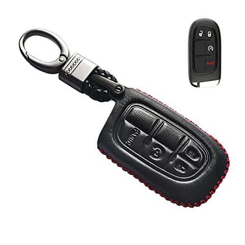 Compatible with fit for 2013-2019 Ram 1500 2500 3500, 2013-2016 Ram 4000, 2013-2017 Ram 4500 5500, 2014-2019 Jeep Cherokee Leather Case Key Fob Cover Keyless Remote Start Control Holder Protector