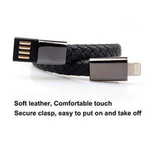 GVUSMIL USB Leather Charging Braided Bracelets for iPhone, Hematite Metal and Black Leather