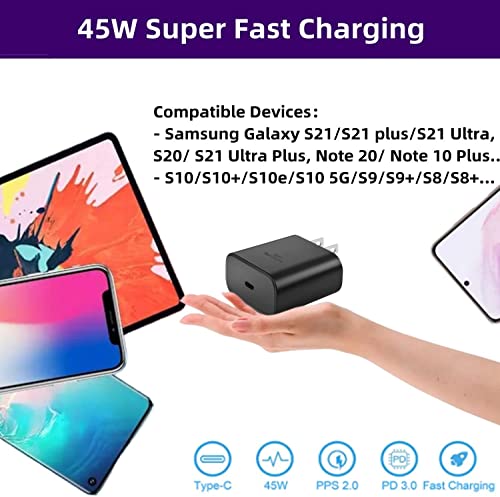 Samsung Super Fast Charger Type C, 45W USB C Super Fast Charging for Samsung Galaxy S23 Ultra/S23/S23+/S22/S22 Ultra/S22+/Note 20/S20/S21, Galaxy Tab S7/S7+/S8/S8+Ultra, 2Pack, Galaxy A, PPS Charger