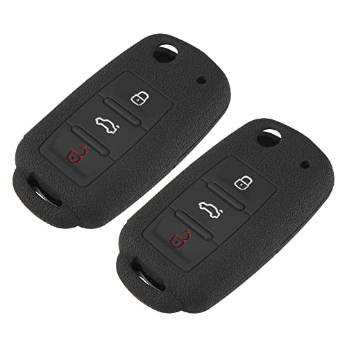 X AUTOHAUX 2pcs Silicone Key Fob Cover Fit for Volkswagen Jetta GTI Passat Golf Tiguan Touareg CC Eos Black