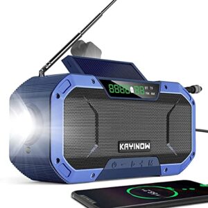 Portable Emergency Radio Bluetoooth Speaker,FM AM WB NOAA Weather Radio w/ 5000mAh Power Bank,IPX5 Waterproof Hand Crank Solar Radio w/LED Flashlight,SOS Alarm,Compass for Outdoor Survival