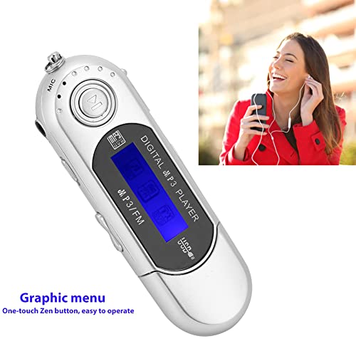 MP3 Players, Portable Music MP3 USB Player with LCD Screen FM Radio Voice Recorder Support 32GB TF Card(Silver)